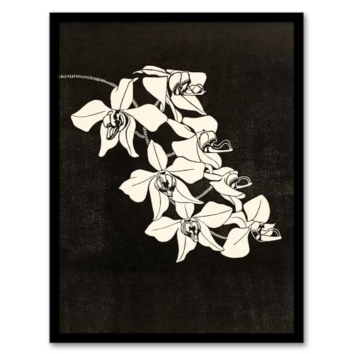 Artery8 Black and White Orchid Flower By Samuel J De Mesquita Framed Wall Art Print A4 : Monochrome orchid drawing conveying modern minimalism suited to sleek interior décor