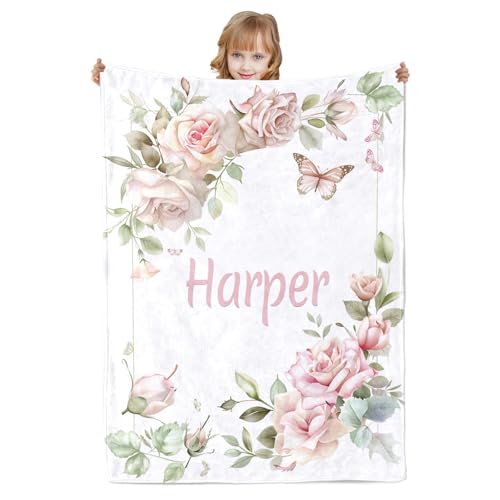 Loosusu Couverture Bébé Personnalisée avec Noms pour Fille Garçon Plaid Personnalisé Bébé Couvertures, Douce et Confortable Couvre-lit Personnalisé Cadeau pour Nouveau-nés et Enfants Noël Anniversaire