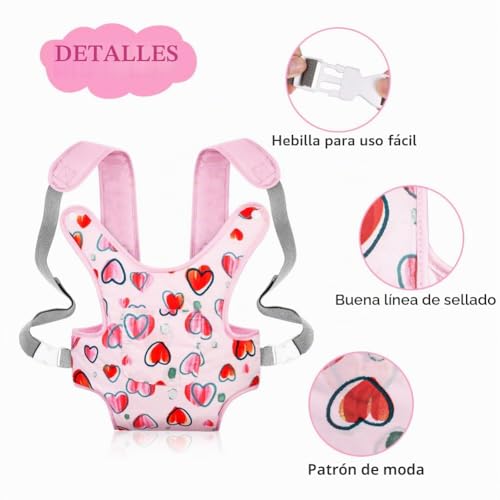 Miniatura 3 de Aolso Portabebés Para Muñecas, Accesorios Para Muñecos Bebé De 14 A 18 Pulgadas, Portador De Muñecas De Transporte Para Niños,Juguetes Para Juegos De Rol Para Niños 1 Año-Rosa