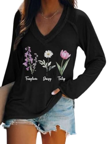 Foxglove Freesia Daisy Tulip Shirt Long Sleeve Vneck Flower Floral