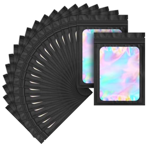 NiceNaiils 100 małych torebek z zamkiem błyskawicznym o holograficznym wzorze (9 x 12 cm), małe plastikowe torebki z hermetycznym zamknięciem na biżuterię i próbki, torby do przechowywania