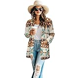 Nxidvxne Native American Womens Fall Lightweight Aztec Tribal Print Long-Sleeved Coat Jacket Oversized Blouses Tops with Pockets Aztec Coat