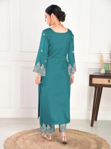 Image of SHIENZY Women's Embroidered Kurta Pant Set with Dupatta | Straight Kurta Set for Women | Ethnic Kurta Set for Women, Traditional Indian Kurta Pant Dupatta Set
