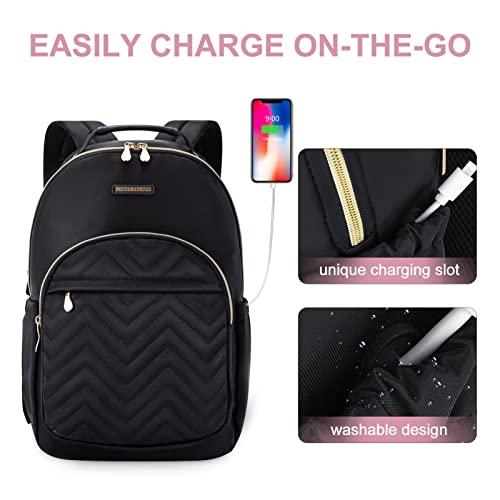 Light Flight Laptop Backpack, Travel Backpack For Women,Stylish Laptop Bag 15.6 Inch,Work Computer Bag With Charger Slot,Bookbag For Work School College Business Trip,Black,Nylon #TOP2