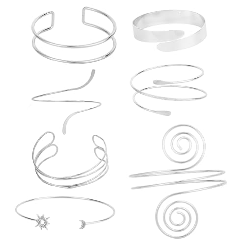 Mikovivi 7uds Pulseras de Brazo Ajustables de Plata para Mujer, Minimalistas Brazalete Superior para la Parte Superior del Brazo