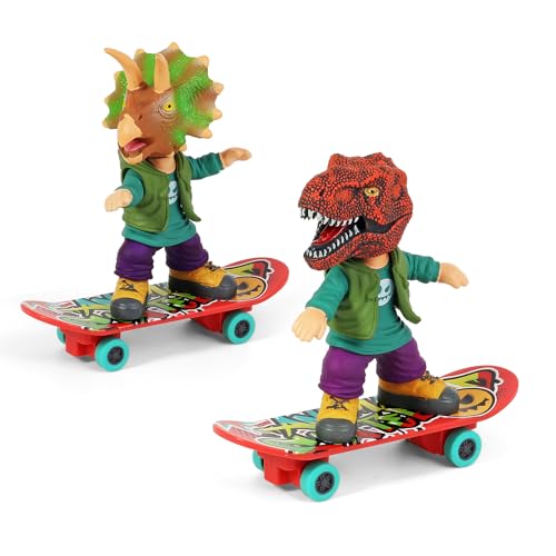 DINOBROS Dinosaur Toys for Kids 3 and Up, Finger Kick Skateboard Dinosaurs, 2 Fingerboard Toys T-Rex...