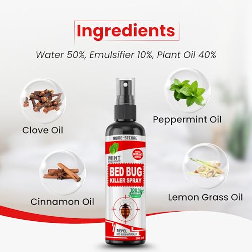 Home-Secure bed bug Killer Spray | Powerfull Herbal bed bug Spray with Instant Action, Long Lasting Protection | Organic Chemical-free bedbug repellent for home (100mlx2)