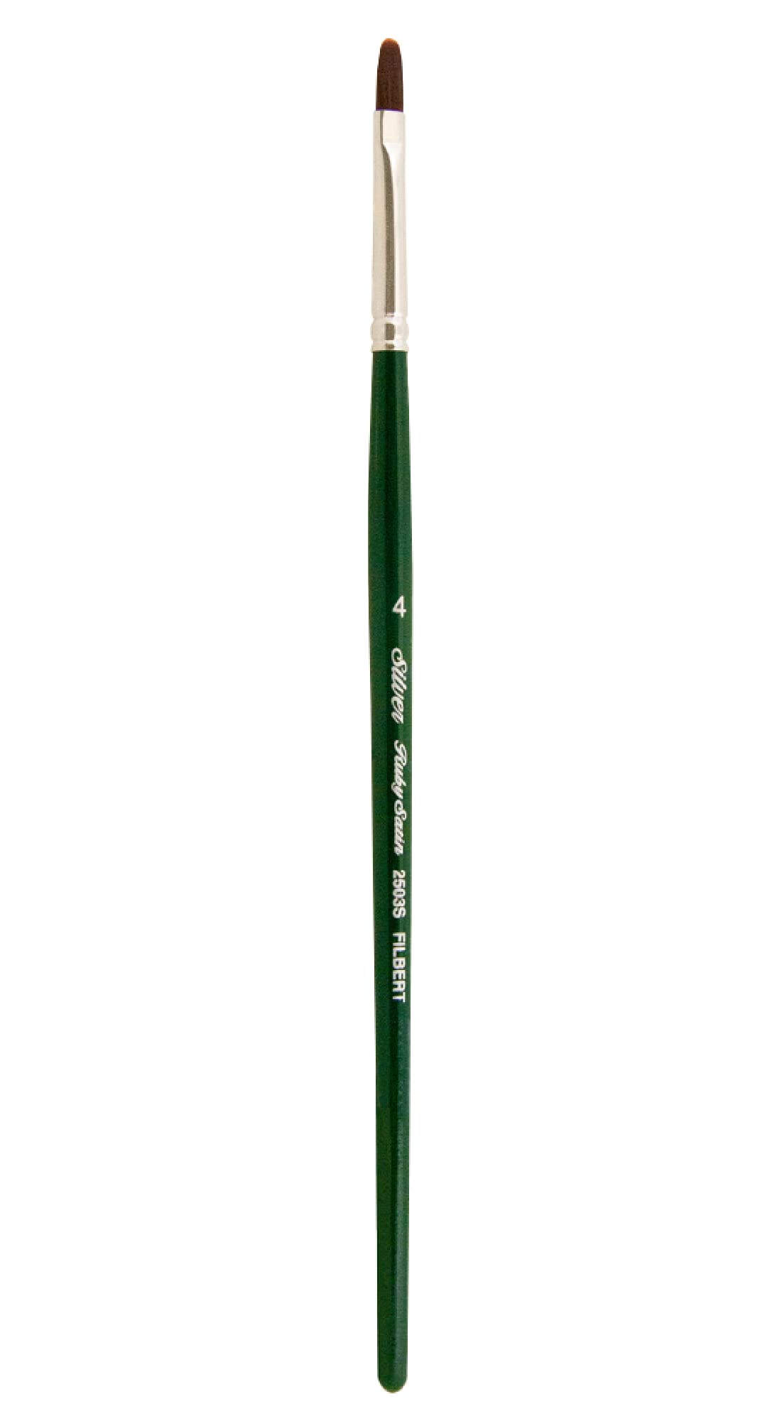 Silver Brush Series 2503S Ruby Satin Filbert Brush with Short Handle, Stiff Synthetic Filaments, Hunter Green, Size 4