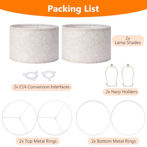 YISUN Drum Lamp Shades Set of 2, 11.8" Top x 11.8" Bottom x 7.9" High Modern Linen Lamp Shades for Table Floor Pendant Wall Lamps, Harp Holders Included, Compatible with E26 E27 E14 Bases by YISUN - Used condition - Image 8