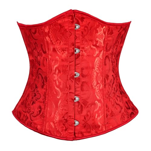 TRIWORKS Rot Korsett Damen Corsage Bustiers Unterbrust Korsett Satin Lace Up Waist Cincher für Halloween und Karneval 6XL