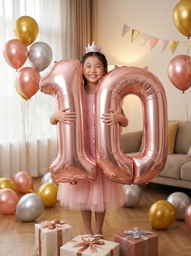 Image of Number 10 Balloon Foil Mylar Balloons for Birthday Party Decoration (Rose Gold, 40 Inch)