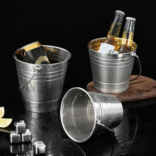 Opatiny Secchiello per il ghiaccio portatile in acciaio inox con manico ergonomico, 2 l, refrigeratore isolato per vino, champagne, succhi di frutta, snack, resistente alla ruggine e facile da pulire