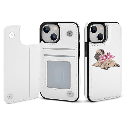適用 iPhone15用ケース 手帳型 パグ 犬柄 スマホケース カード収納 スタンド機能 アイフォン15ケース 耐衝撃 PUレザー カバー 財布型 Case