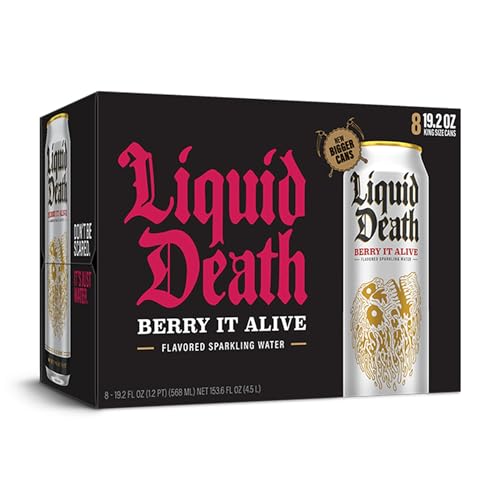 Image of Liquid Death Flavored Sparkling Water with Agave, Berry It Alive, 19.2 oz King Size Cans (8-Pack)
