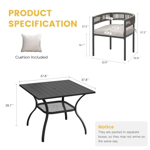 Image of VICLLAX Patio Dining Set for 4-37.8 inch Square Table & Cushioned Seats, Black