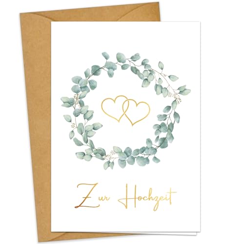JOYEASE Premium Hochzeitskarte mit Umschlag aus Kraftpapier - Karte Hochzeit mit goldener Heißfolienprägung - Glückwunschkarte...
