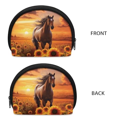 Dolyues Horse Sunset Coin Purse Pouch for Women Sunflower Print Change Pouch Card Holder Small Coin Bag Zipper Pocket Mini Change Wallets2