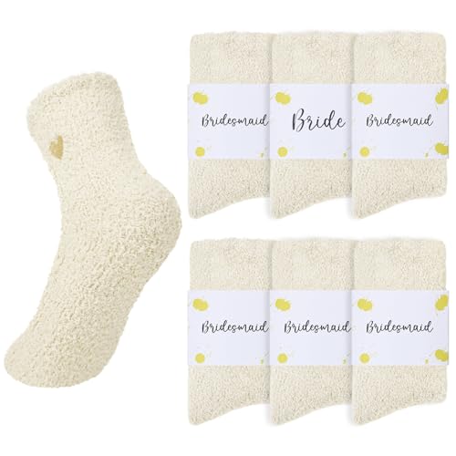 6 Pairs Fuzzy Socks Bridesmaid Proposal Gifts Set Cozy Soft Slipper Socks Wedding Party Favors for Women