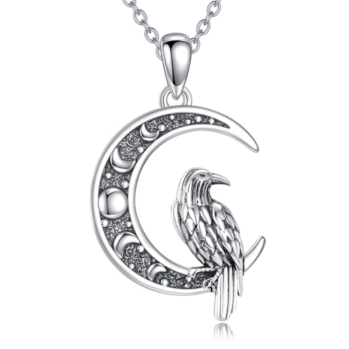 ZPMMPZ Raven Necklace Moon Pendant