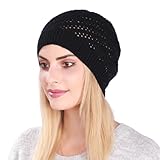 QIYUDA Women Summer Beanies Knit Hats, Single-Layer Mesh Slouchy Lightweight Thin Crochet Caps (Black)
