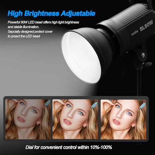 Image of Godox SL-60W CRI 95+ LED Video Light SL60W White 5600K Version 60WS Bowens Mount+Remote Control+Reflector
