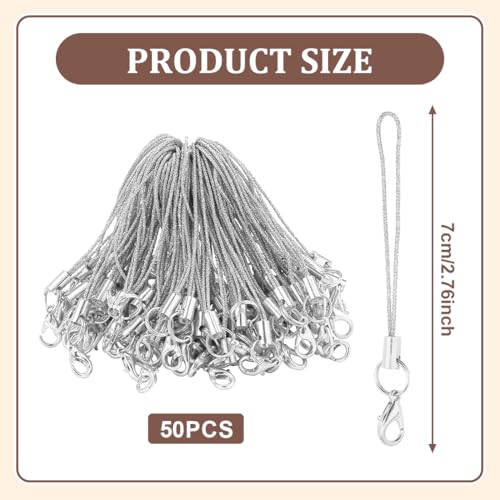 50 Stücke Einfache Silber Handy Lanyard Strap für Schlüssel Schlüsselanhänger,Handyanhänger Schlaufen mit Karabiner,Telefonring Strap Handy Charm Cord zum Pendents USB Schüsselanhänger