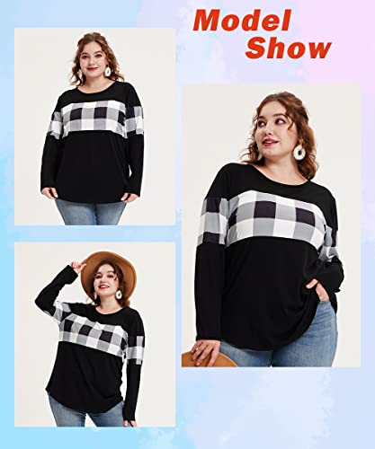 CARCOS Plus Size Tops for Women Color Block Flower/Striped/Camo Crew Neck Long Sleeve Tee Shirt2