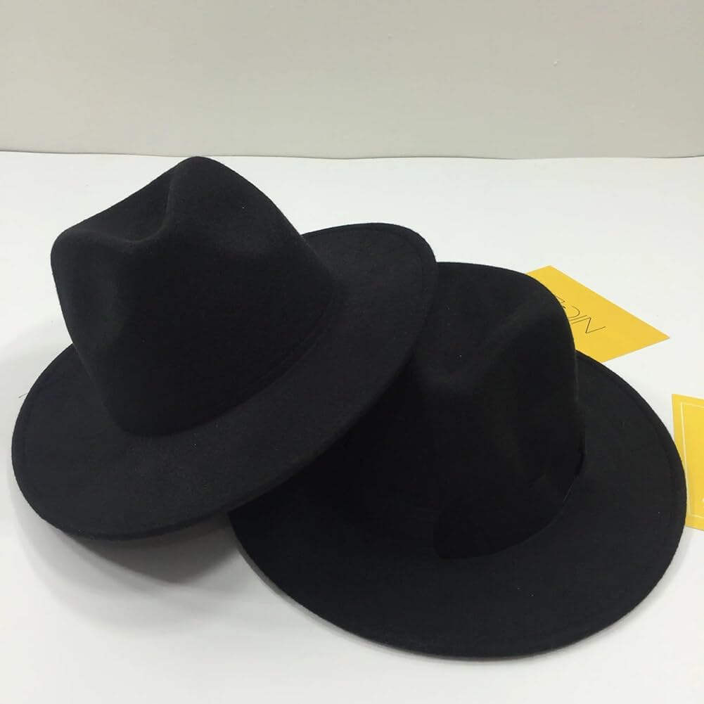 Unisex Classic Black Wide Brim Fedora Hat Jazz Hat Blend Panama Trilby Hat Derby Cap for Four Seasons - Image 9