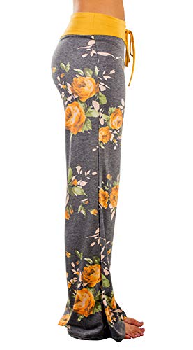 Amiery Women's Pajama Pants Pajamas For Women Palazzo Lounge Pants High Waist Casual Floral Print Drawstring Wide Leg Pants (Tag 3Xl (Us 14), Yellow) #TOP2