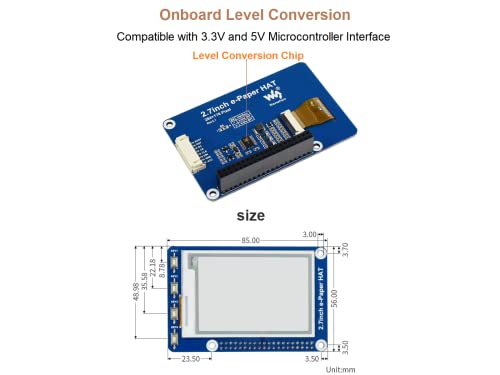 Waveshare 2.7Inch E-Paper Module, 264X176 Resolution 3.3V/5V Two-Color E-Ink Display Epaper Screen Module Spi Interface For Raspberry Pi 4B/3B/3B+/2B/Zero/Zero W,Jetson Nano,Support Full Refresh #TOP2