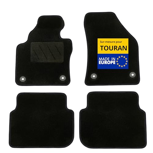 DBS – Tapis de Voiture - sur Mesure pour Volkswagen TOURAN (03/2003-08/2015) – Antidérapants avec Clips de Fixation – 4 Tapis Auto Avant/arrière – Moquette...