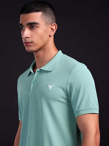 Image of TECHNOSPORT Men's Solid Slim Fit Polo Collar T-Shirt MATPIQ Half Sleeve Button Polyester for Gym Running Workout UPF50+ Anti Odour