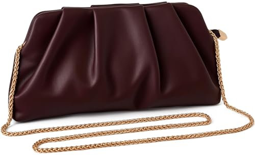 Image of Evening Bag for Women Ruched Clutch Purse Detachable Metal Chain Crossbody Bag
