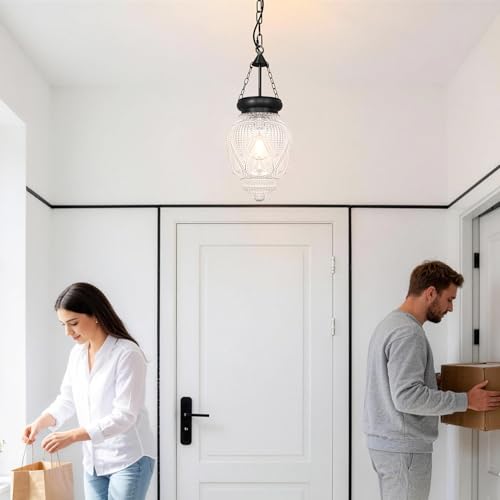 Vintage Pendant Lights Kitchen Island, Black Kitchen Pendant Lighting Over Island, Bathroom Pendant Light With 7.9in Glass Shade, Farmhouse Sink Light For Closet Pantry Entryway, Height Adjustable - Image 3