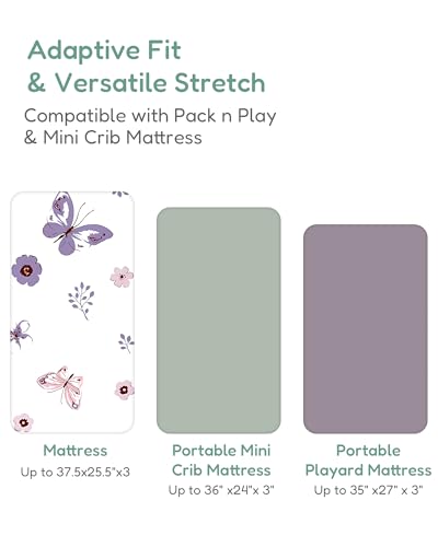 Image of Pack and Play Sheets Fitted 2 Pack, 38x26 Graco Pack n Play Sheets for Playard & Travel Crib Mattress, Ultra Soft Jersey Knit, Breathable Stretchy Deep Pocket, Compatible with Mini Cribs