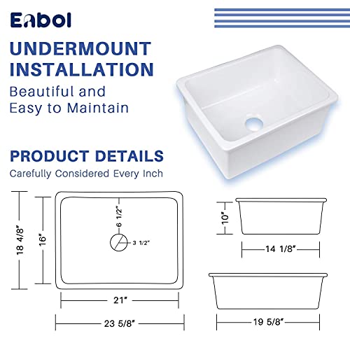 24 Undermount Kitchen Sink - Enbol 24X18 Inch Undermount White Porcelain Kitchen Sink Single Bowl With Strainer Pu2318 #TOP7