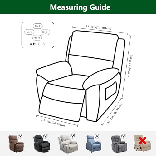 Funda para sillón reclinable elástica de jacquard verde con bolsillos 6