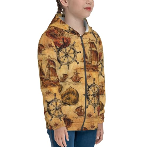 Vintag Ancient Sailboats Kid Hoodies Boys Zip Up Sweatshirts Girls Pullover with Pocket4