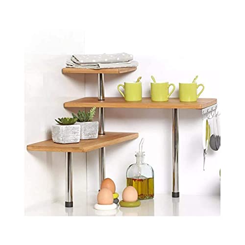 Bakaji - Estantería esquinera para Cocina, 3 estantes, Madera de bambú, Estructura de Acero, Mueble esquinero, portaobjetos con Ganchos - imagen 2