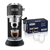 De’Longhi EC685.BK Dedica EC 685.BK Espresso Siebträgermaschine, Schwarz + Isolierte Espresso-Glas 2er Set
