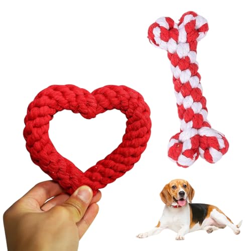 YAZWUR 2 PCS Giocattoli per Cani Resistenti, Gioco a Forma di Cuore in Corda Intrecciata, Realizzato in Cotone, Pulizia Dentale, Gioco Interattivo per Cani di Taglia Piccola e Media