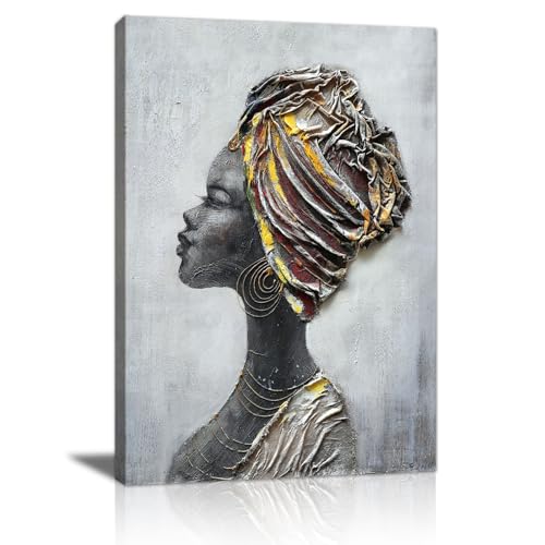 Cadre en Bois Femme Afro-américaine Impression sur Toile, Femmes Noires Abstraites Tableau Image sur Toile Motiver Les Femmes Décoration Murale pour Chambre Peintures pour Maison Bain Salon 30X40cm