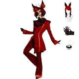 SHIKI Anime Alastor Cosplay Costume Hazbim Hotel Radio Demon Red Striped Suit Jacke Uniform Halloween Outfit for Women Men (3XL-Alastor2)