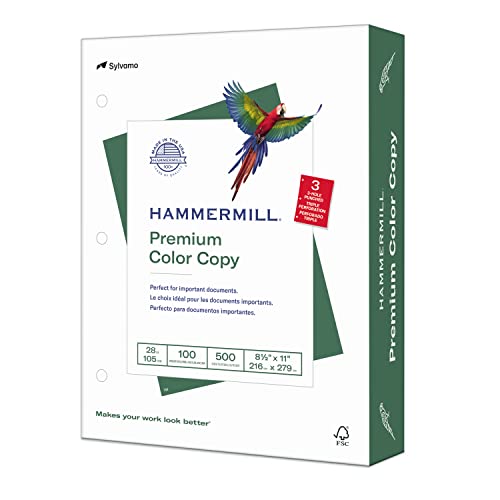 Hammermill Printer Paper, Premium Color 28 lb Copy Paper, 3 Hole – 1 Ream (500 Sheets) – 100 Bright, Made in the USA, 102500R