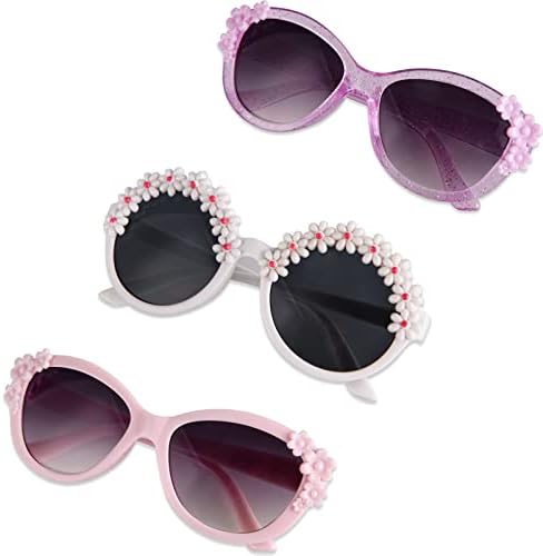 XINB LOOK 3-Pairs Kids Sunglasses Girls, Cute Flower Frame Cartoon UV Glasses, Kids Sunglasses Party Favor for Ages 3-10