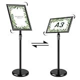 MIGUBIGU A3 Espositore per Poster da Terra 420 x 297 mm di Alluminio Altezza Regolabile 70-120 cm, Supporto Informativo, Leggio Porta Menù, Espositore Orizzontale e Verticale Impermeabile