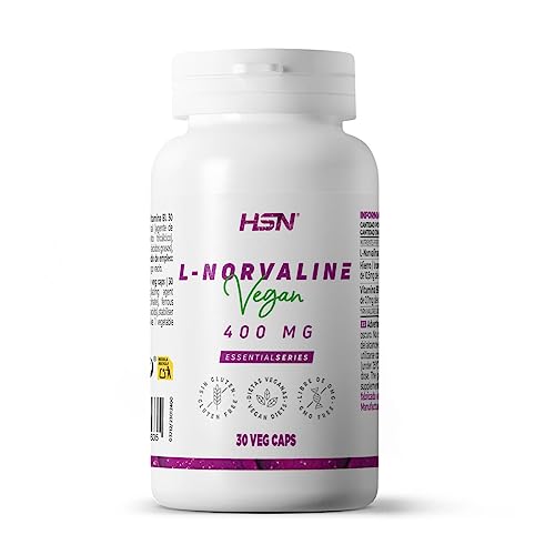 Norvalina 400 MG de HSN | 30 Cápsulas Vegetales - 100% Puro Aminoácido L-Norvalina para Óxido Nítrico - con Hierro y vitamina B1 | No-GMO, Vegano, Sin Gluten