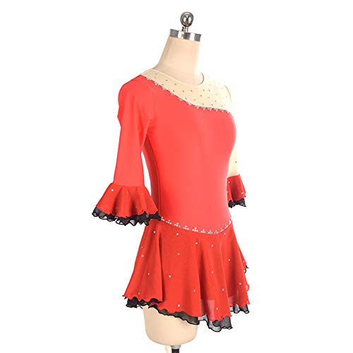 Vestido de patinação artística no gelo para meninas senhoras manga longa com contas saia patinação r
