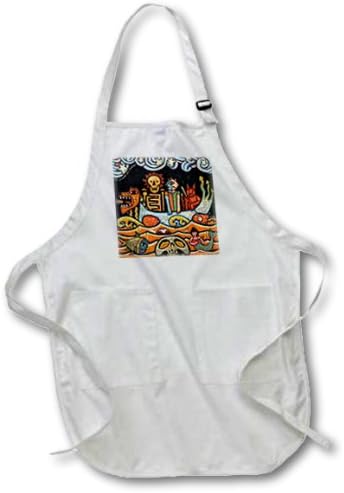 3dRose apr_21127_4 The Devil S Dream Folk Art Skulls Mexican Colorful Surrealism Full Length Apron with Pockets, 22 by 30-Inch, Black