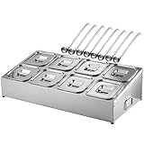 Juego de 8 estantes de especias de acero inoxidable con tapas y cucharas, 2 filas de condimentos de grado de restaurante para mermeladas y salsas (71 x 36 x 19 cm)